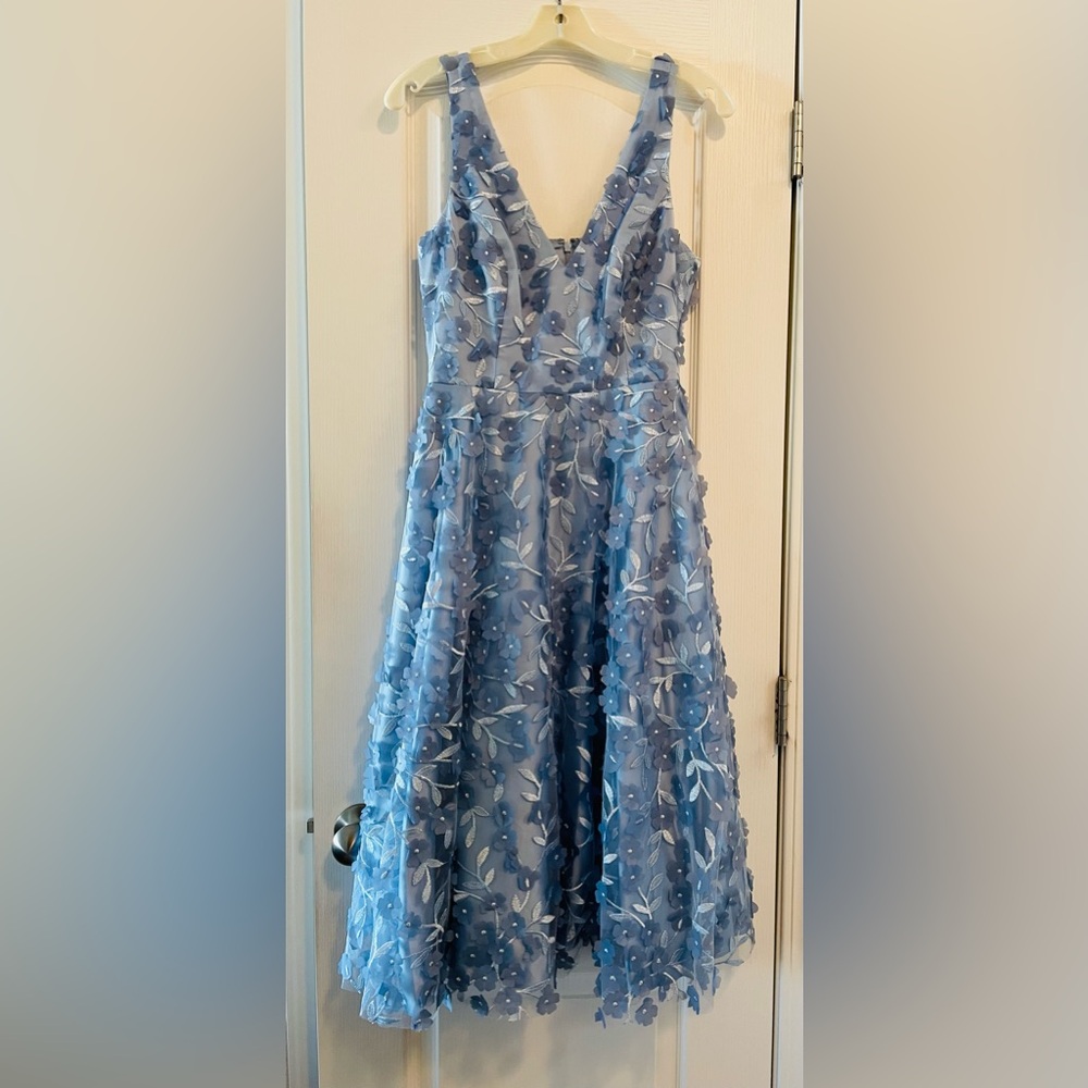 Eliza J Powder Blue Embroidered Flower 3-D net over Satin Lining